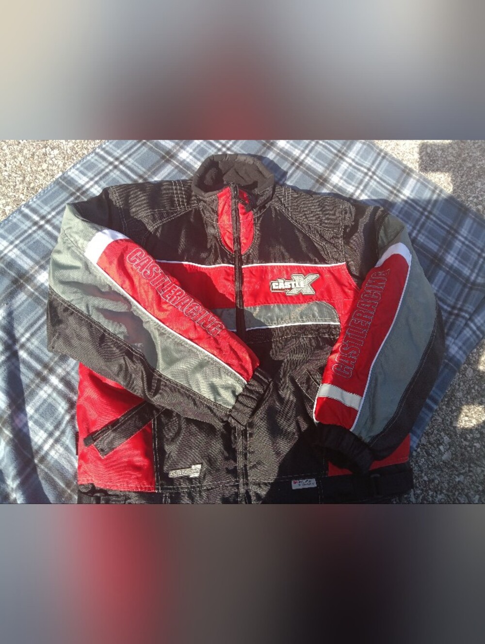 Castle X Jacket Mens Large Red Gray Black Nylon Insulated Motorcycle Snowmobile